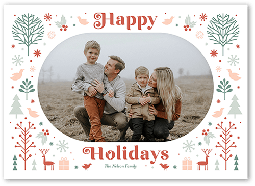 Retro Forest Holiday Card, White, 5x7 Flat, Holiday, 100% Recycled Cardstock , Square
