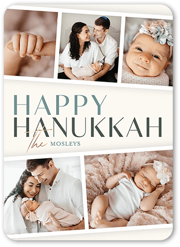 Filmstrip Family Fun Holiday Card, Grey, 5x7 Flat, Hanukkah, Standard Smooth Cardstock, Rounded
