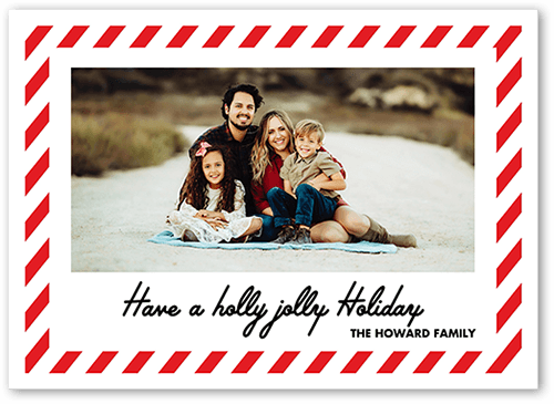 Candy Cane Border Holiday Card, White, 5x7 Flat, Holiday, Pearl Shimmer Cardstock, Square