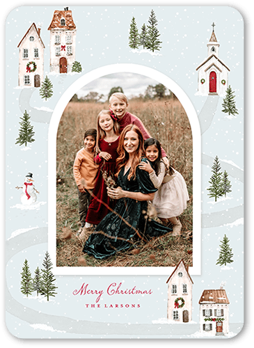 Winter Village Arch Holiday Card, Grey, 5x7 Flat, Write Your Own, Standard Smooth Cardstock, Rounded
