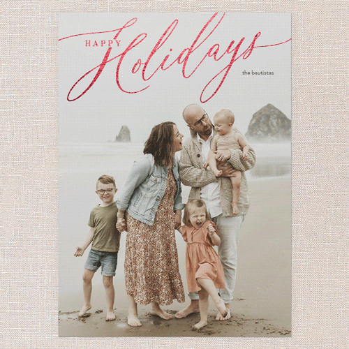 Foil Holiday Header Holiday Card, White, Red Foil, 5x7 Flat, Holiday, Pearl Shimmer Cardstock, Square, White