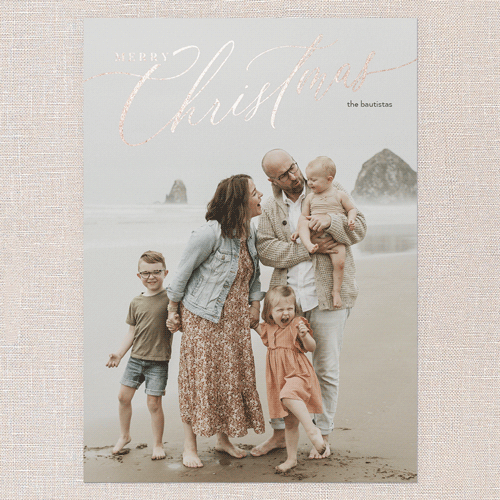 Foil Holiday Header Holiday Card, White, Rose Gold Foil, 5x7 Flat, Christmas, Pearl Shimmer Cardstock, Square, White