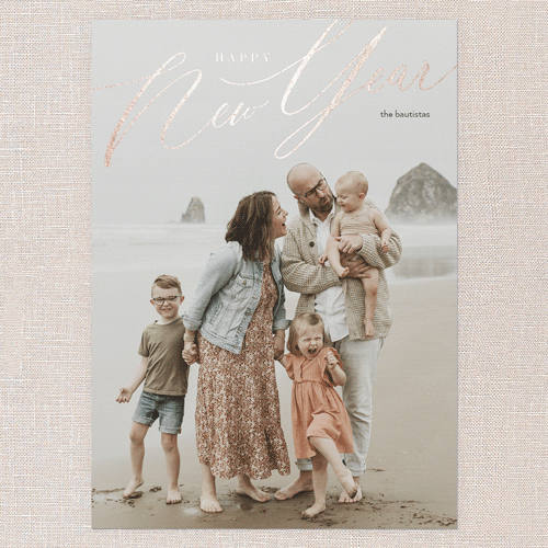 Foil Holiday Header Holiday Card, White, Rose Gold Foil, 5x7 Flat, New Year, Matte, Signature Smooth Cardstock, Square, White