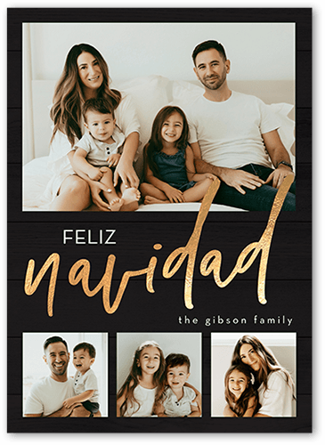 Beautiful Family Holiday Card, Black, 5x7 Flat, Feliz Navidad, Standard Smooth Cardstock, Square, Black