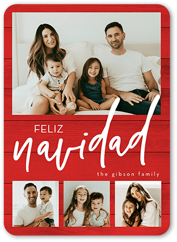 Beautiful Family Holiday Card, Red, 5x7 Flat, Feliz Navidad, Pearl Shimmer Cardstock, Rounded