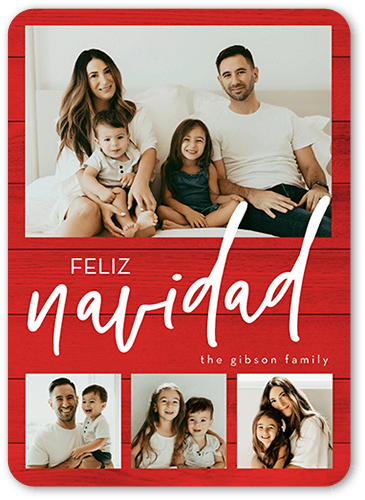 Beautiful Family Holiday Card, Red, 5x7 Flat, Feliz Navidad, 100% Recycled Cardstock , Rounded