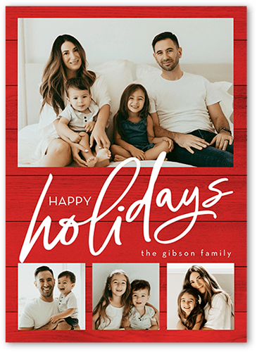 Beautiful Red Holiday Photo Card For Family