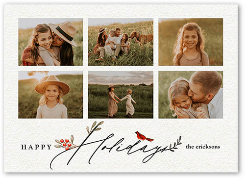 Bird and Holly Berry Holiday Card, White, 5x7 Flat, Holiday, 100% Recycled Cardstock , Square, White