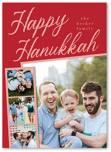 Filmstrip Frame Holiday Card, Red, 5x7 Flat, Hanukkah, Standard Smooth Cardstock, Square