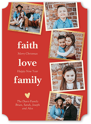 Faithful Collage Holiday Card, Red, 5x7 Flat, Religious, Pearl Shimmer Cardstock, Ticket