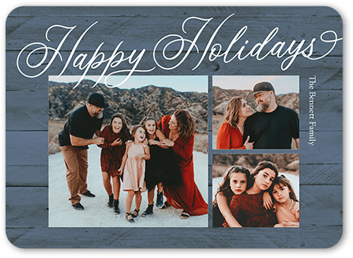 Festive Family Love Holiday Card, Blue, 5x7 Flat, Holiday, Pearl Shimmer Cardstock, Rounded