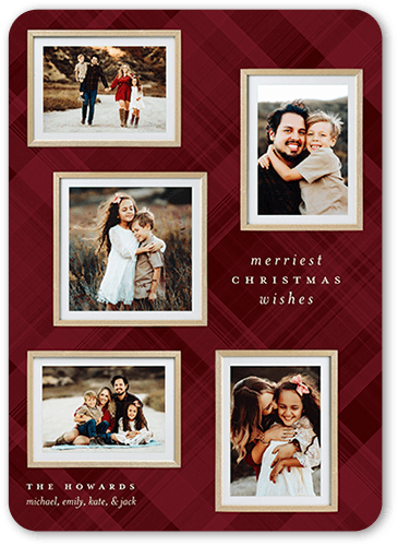 Festive Plaid Collage Holiday Card, Red, 5x7 Flat, Write Your Own, Pearl Shimmer Cardstock, Rounded