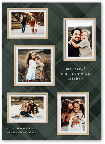 Festive Plaid Collage Holiday Card, Green, 5x7 Flat, Write Your Own, Luxe Double-Thick Cardstock, Square