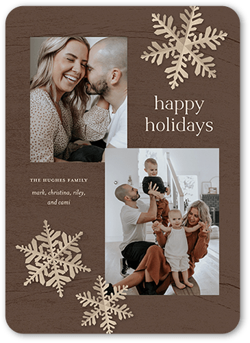 Snowflake Accents Holiday Card, Brown, 5x7, Holiday, Standard Smooth Cardstock, Rounded