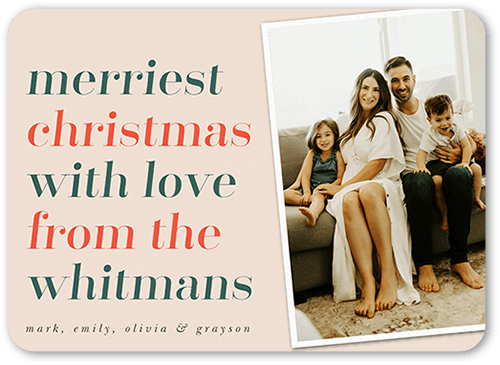 Classic Photo Collage Holiday Card, Beige, none, 5x7 Flat, Christmas, 100% Recycled Cardstock , Rounded