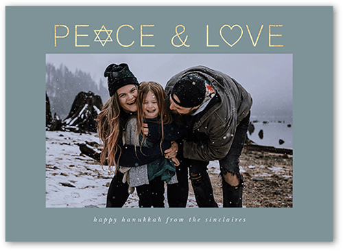 Peace Love Icons Holiday Card, Blue, 5x7 Flat, Hanukkah, Luxe Double-Thick Cardstock, Square