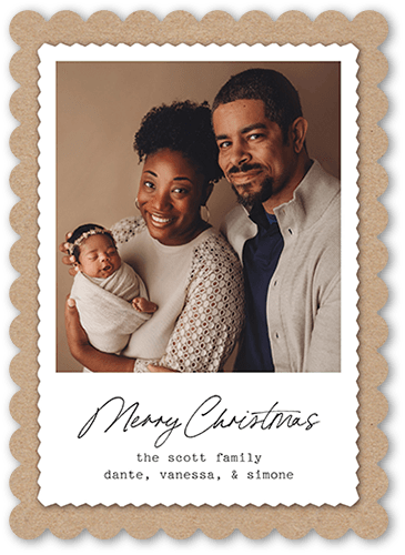 Framed Stamp Holiday Card, Brown, 5x7 Flat, Christmas, Matte, Signature Smooth Cardstock, Scallop