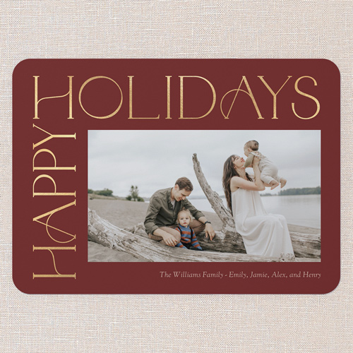 Side Serifs Holiday Card, Red, 5x7 Flat, Holiday, 100% Recycled Cardstock , Rounded