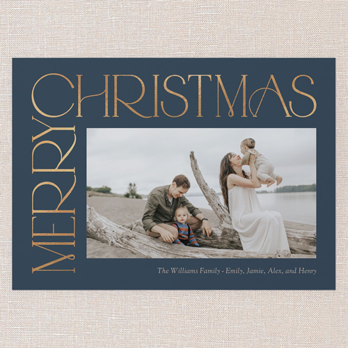 Side Serifs Holiday Card, Blue, 5x7 Flat, Christmas, Pearl Shimmer Cardstock, Square, Deep Sea