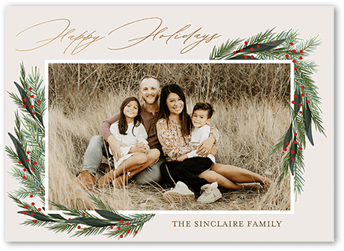 Wintergreen Frame Holiday Card, Beige, 5x7 Flat, Holiday, Standard Smooth Cardstock, Square