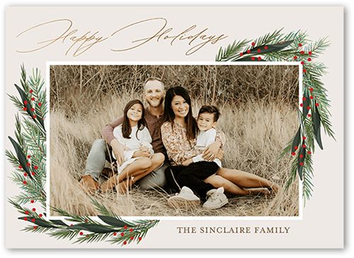 Wintergreen Frame Holiday Card, Beige, 5x7 Flat, Holiday, Matte, Signature Smooth Cardstock, Square