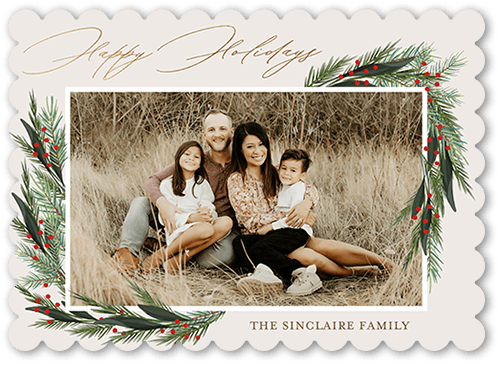Wintergreen Frame Holiday Card, Beige, 5x7 Flat, Holiday, Matte, Signature Smooth Cardstock, Scallop