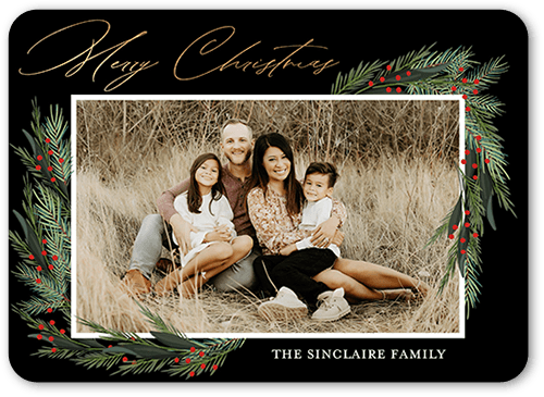 Wintergreen Frame Holiday Card, Rounded Corners