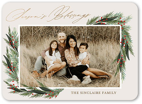 Wintergreen Frame Holiday Card, Beige, 5x7 Flat, Religious, Standard Smooth Cardstock, Rounded