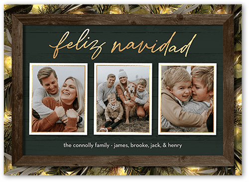 Rustic Evergreen Lights Holiday Card, Green, 5x7 Flat, Feliz Navidad, Matte, Signature Smooth Cardstock, Square, Spruce