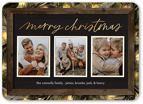 Rustic Evergreen Lights Holiday Card, Grey, 5x7 Flat, Christmas, Standard Smooth Cardstock, Rounded