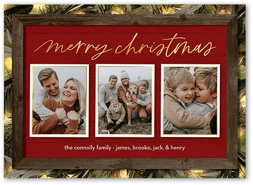 Rustic Evergreen Lights Holiday Card, Red, 5x7 Flat, Christmas, Matte, Signature Smooth Cardstock, Square