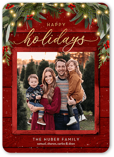 Wreath Topped Holiday Card, Red, 5x7 Flat, Holiday, Standard Smooth Cardstock, Rounded
