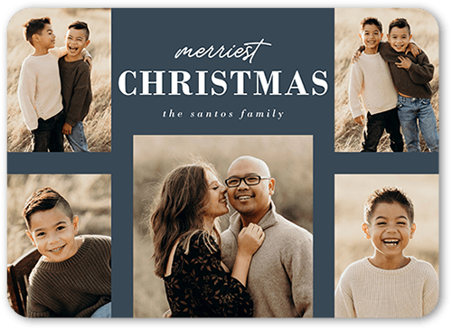 Foil Sentiment Gallery Holiday Card, Blue, none, 5x7 Flat, Christmas, Pearl Shimmer Cardstock, Rounded, Blue