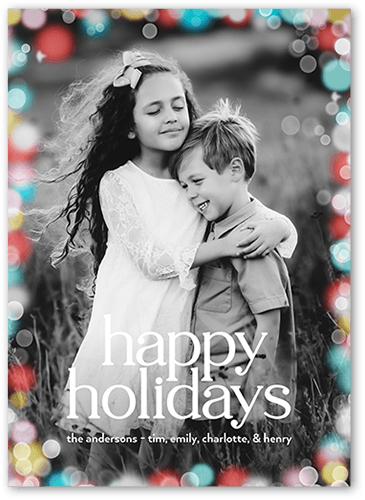 Confetti Bokeh Holiday Card, Red, none, 5x7 Flat, Holiday, Standard Smooth Cardstock, Square