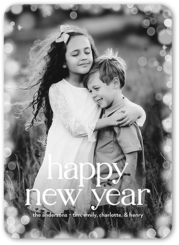 Confetti Bokeh Holiday Card, none, White, 5x7 Flat, New Year, Standard Smooth Cardstock, Rounded, White