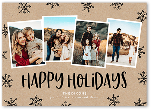 Snowflake Photo Collage Holiday Card, Beige, 5x7 Flat, Holiday, Pearl Shimmer Cardstock, Square