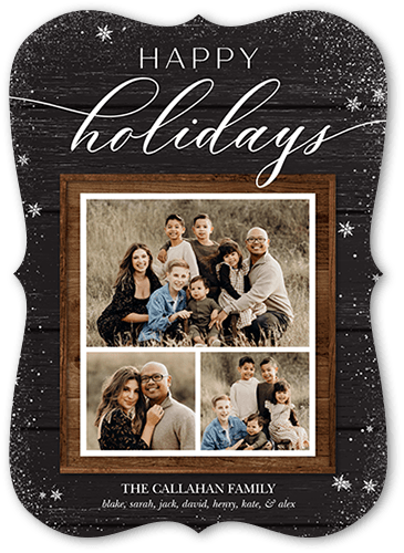 Wooden Picture Frame Holiday Card, Black, 5x7 Flat, Holiday, Pearl Shimmer Cardstock, Bracket, White