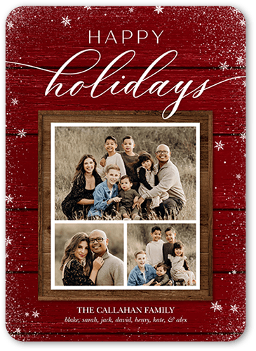 Wooden Picture Frame Holiday Card, Red, 5x7 Flat, Holiday, Pearl Shimmer Cardstock, Rounded