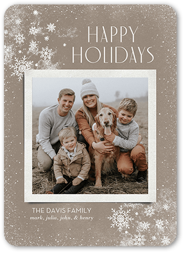 Snowy Elegance Holiday Card, Beige, 5x7 Flat, Holiday, Standard Smooth Cardstock, Rounded