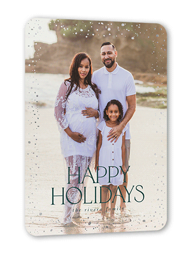 Elegant Statement Holiday Card, Green, Silver Foil, 5x7 Flat, Holiday, Matte, Signature Smooth Cardstock, Rounded