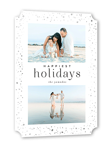 Modern Foil Border Holiday Card, White, Silver Foil, 5x7 Flat, Holiday, Pearl Shimmer Cardstock, Ticket
