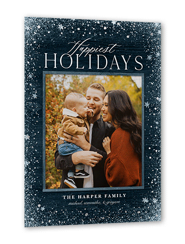 Snowflake Foil Stamped Holiday Card, Blue, Silver Foil, 5x7 Flat, Holiday, Pearl Shimmer Cardstock, Square