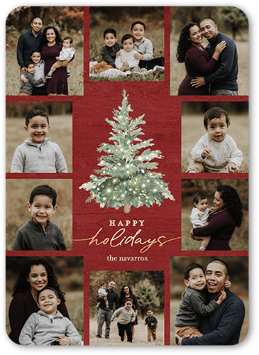 Watercolor Tree Holiday Card, Red, 5x7 Flat, Holiday, 100% Recycled Cardstock , Rounded, Red