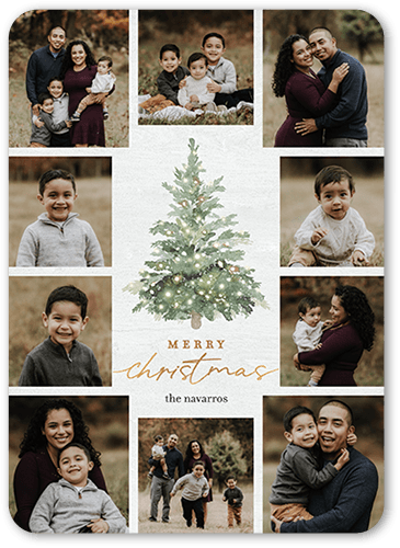 Watercolor Tree Holiday Card, White, 5x7 Flat, Christmas, 100% Recycled Cardstock , Rounded, White