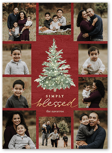 Watercolor Tree Holiday Card, Red, 5x7 Flat, Religious, 100% Recycled Cardstock , Square, Red