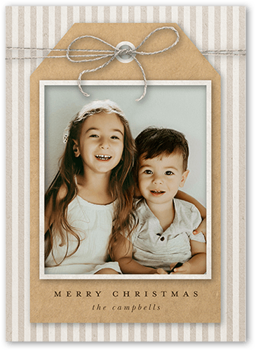 Festive Gift Tag Holiday Card, Beige, 5x7 Flat, Write Your Own Greeting, Standard Smooth Cardstock, Square