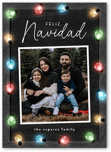 Colorful Bulb Lights Holiday Card, Black, 5x7 Flat, Feliz Navidad, Standard Smooth Cardstock, Square, Black