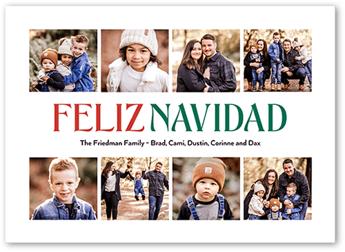 Nouveau Collage Holiday Card, White, 5x7 Flat, Feliz Navidad, Luxe Double-Thick Cardstock, Square