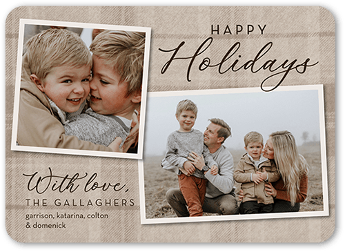 Soft Flannel Holiday Card, Beige, 5x7 Flat, Holiday, 100% Recycled Cardstock , Rounded
