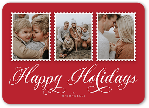 Stamp Frames Holiday Card, Red, 5x7 Flat, Holiday, Matte, Signature Smooth Cardstock, Rounded